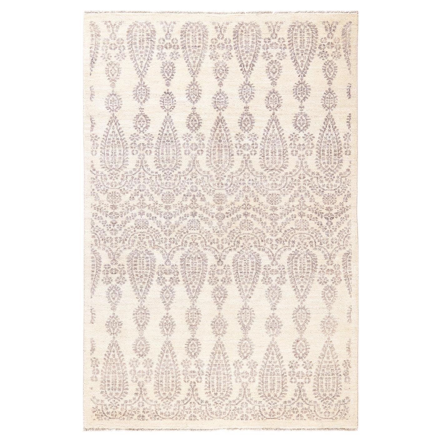 One-of-a-Kind Hand Knotted Floral Eclectic Ivory Area Rug
