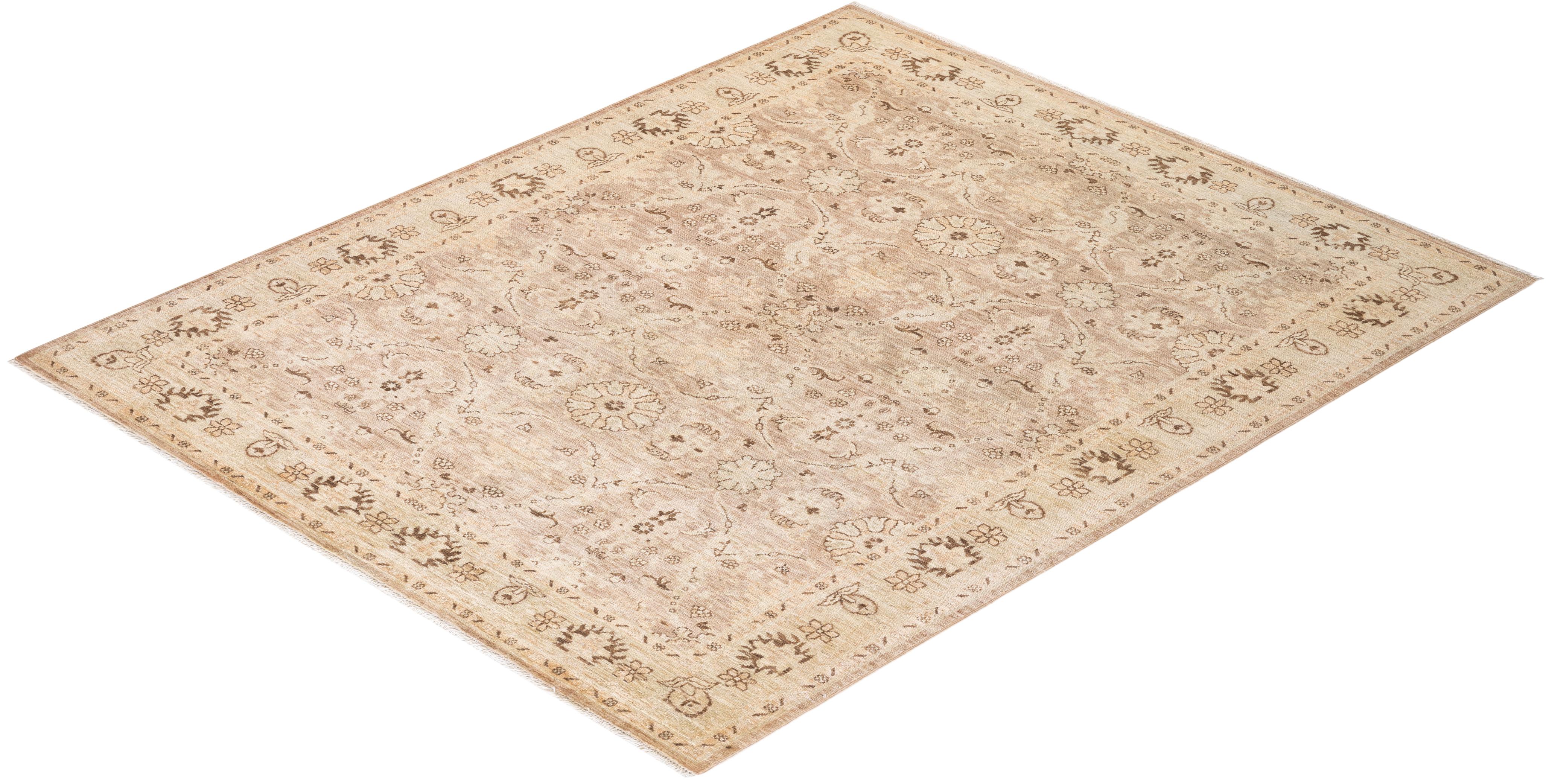One-Of-A-Kind Hand Knotted Floral Eclectic Ivory Area Rug 5' 2