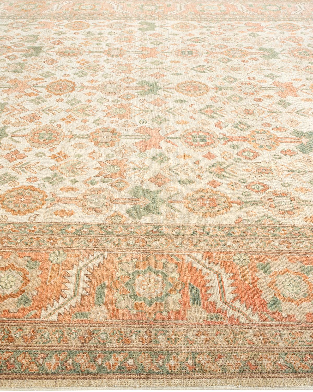 One-Of-A-Kind Hand Knotted Floral Eclectic Ivory Area Rug In New Condition For Sale In Norwalk, CT