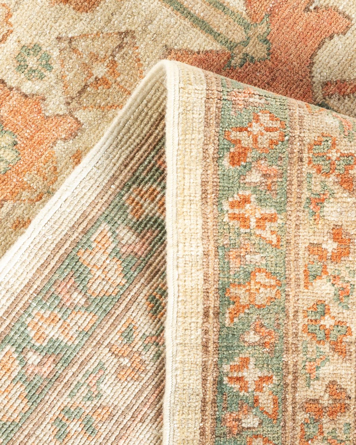 Alfombra única anudada a mano Floral Ecléctica Marfil Lana en venta