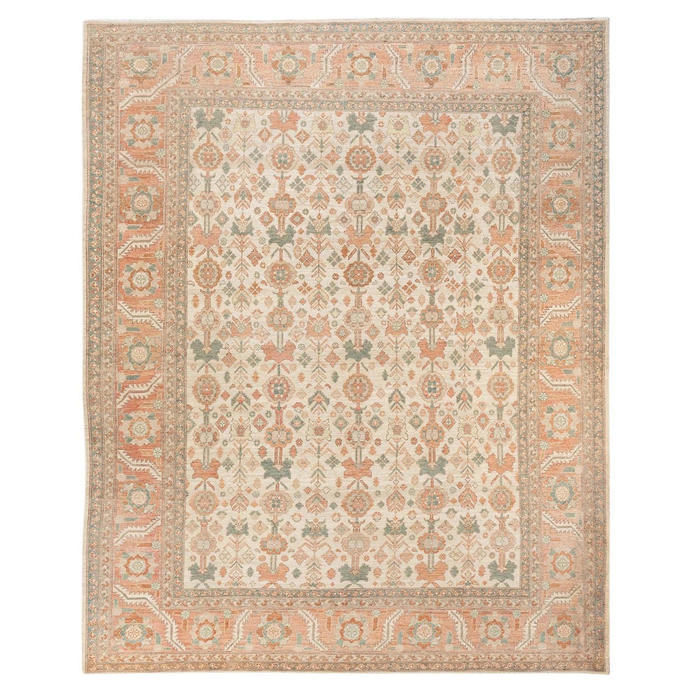 One-Of-A-Kind Hand Knotted Floral Eclectic Ivory Area Rug