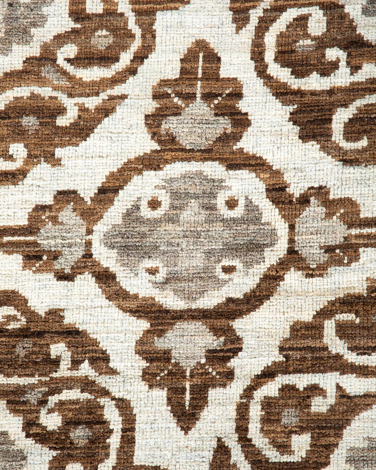 Pakistani One-of-a-Kind Hand Knotted Floral Eclectic Ivory Area Rug For Sale