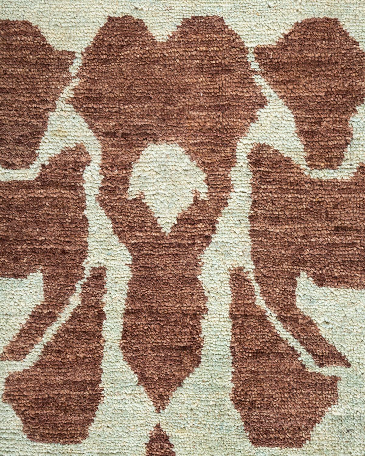 Handgeknüpfter, botanischer, elfenbeinfarbener Teppich mit Blumenmuster, Unikat (Pakistanisch) im Angebot