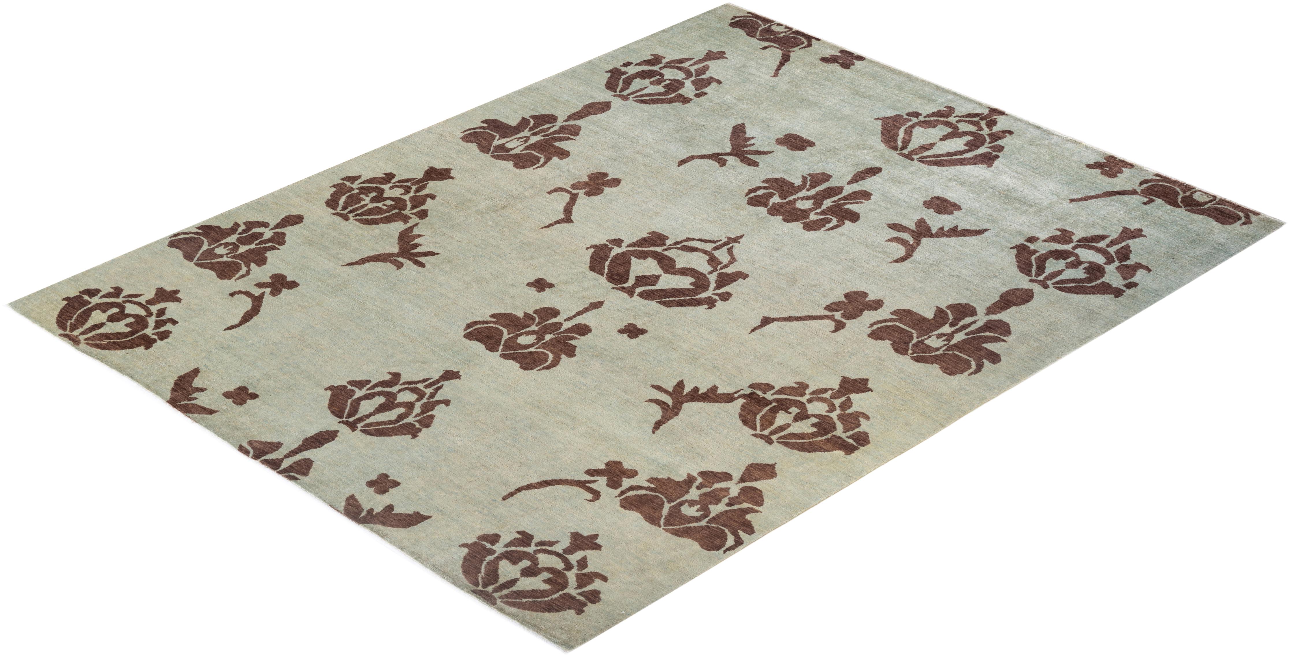 Handgeknüpfter, botanischer, elfenbeinfarbener Teppich mit Blumenmuster, Unikat im Angebot 2