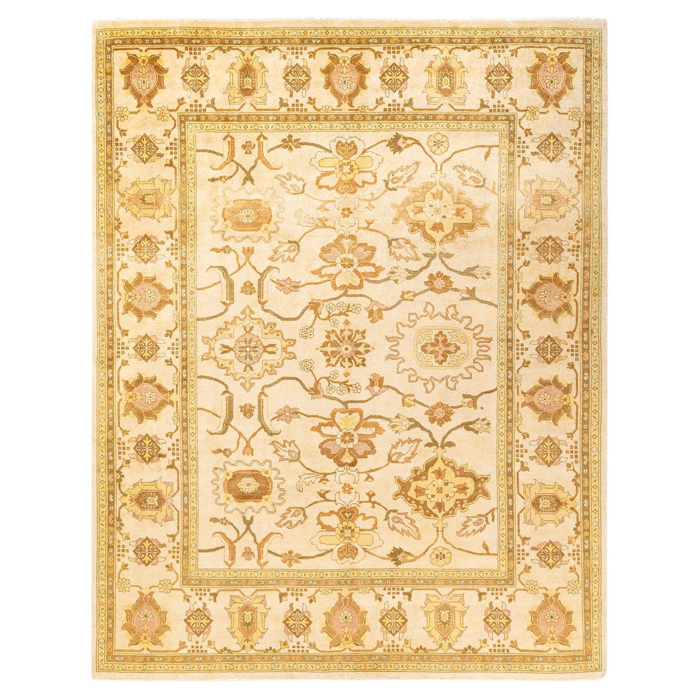 One-of-a-Kind Hand Knotted Floral Eclectic Ivory Area Rug