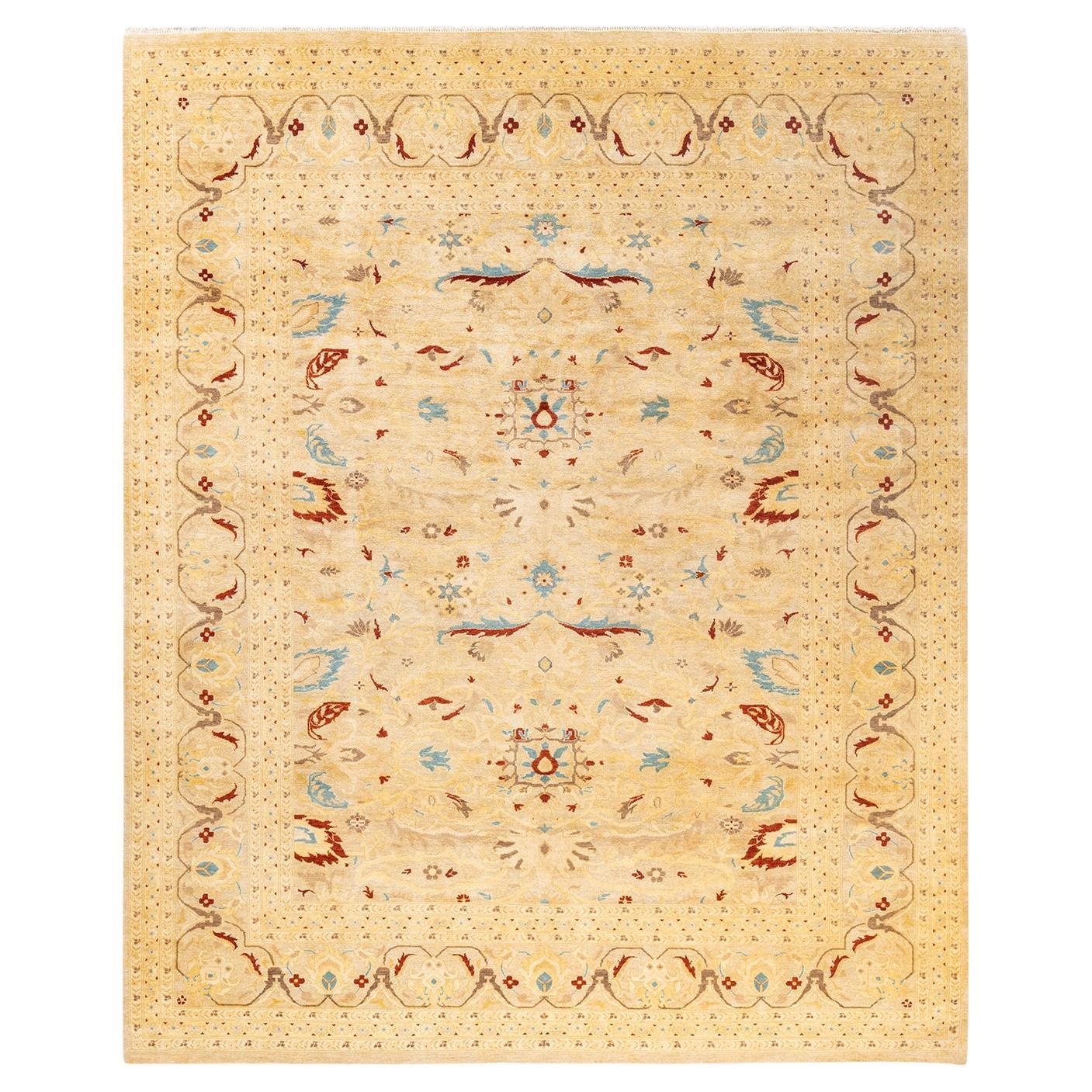 One-Of-A-Kind Hand Knotted Floral Eclectic Ivory Area Rug