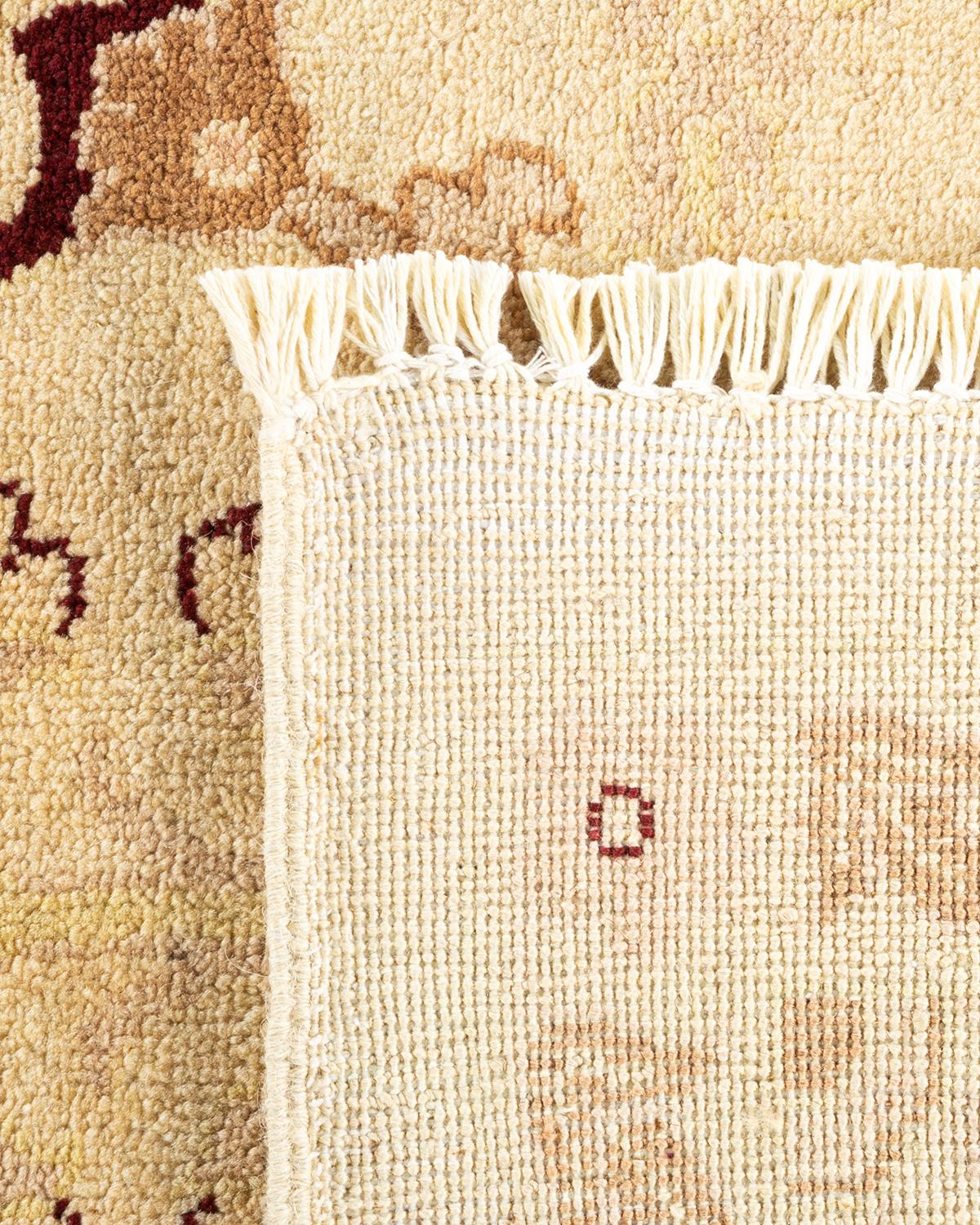 Contemporary One-Of-A-Kind Hand Knotted Floral Eclectic Ivory Area Rug For Sale