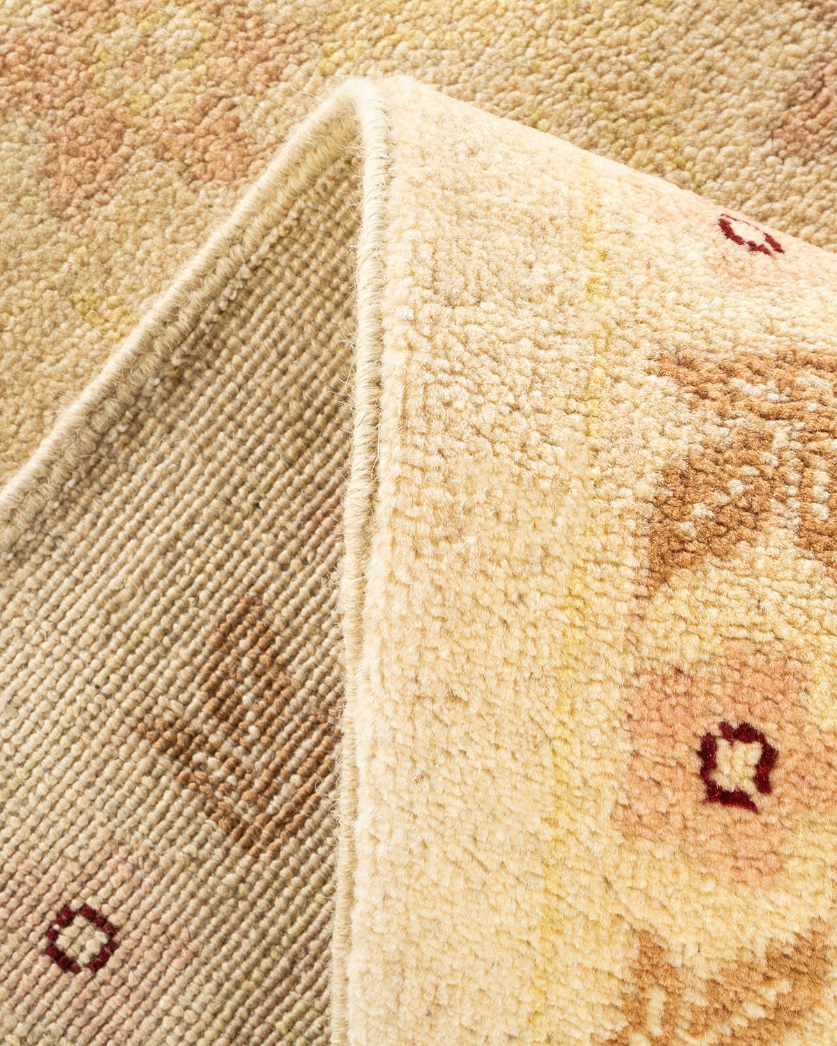 Wool One-Of-A-Kind Hand Knotted Floral Eclectic Ivory Area Rug For Sale
