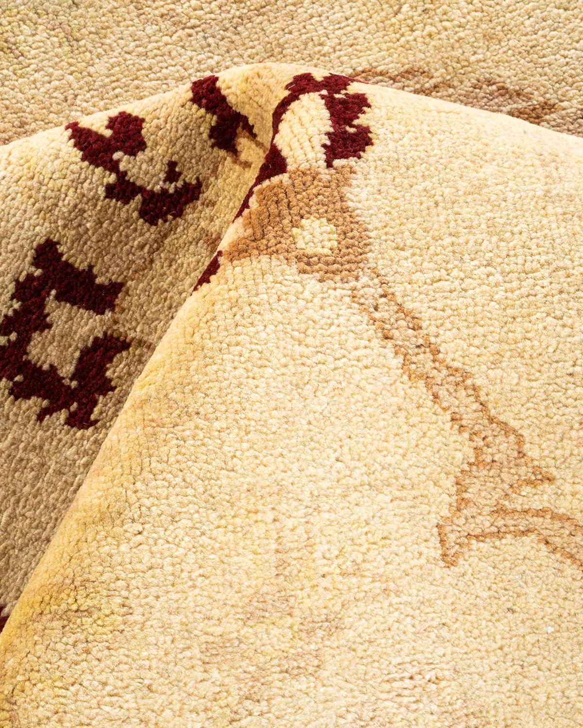 One-Of-A-Kind Hand Knotted Floral Eclectic Ivory Area Rug For Sale 1