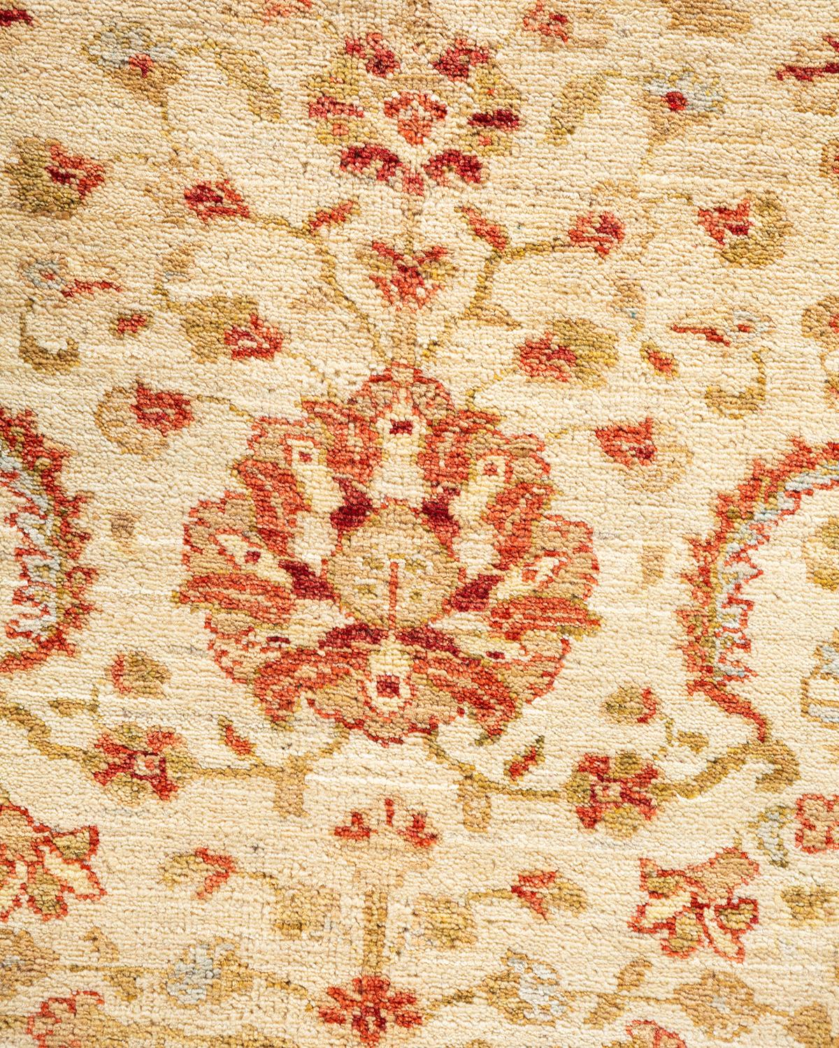 Pakistani One-of-a-kind Hand Knotted Floral Eclectic Ivory Area Rug For Sale
