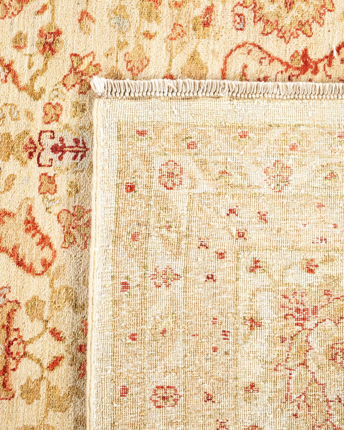 Contemporary One-of-a-kind Hand Knotted Floral Eclectic Ivory Area Rug For Sale