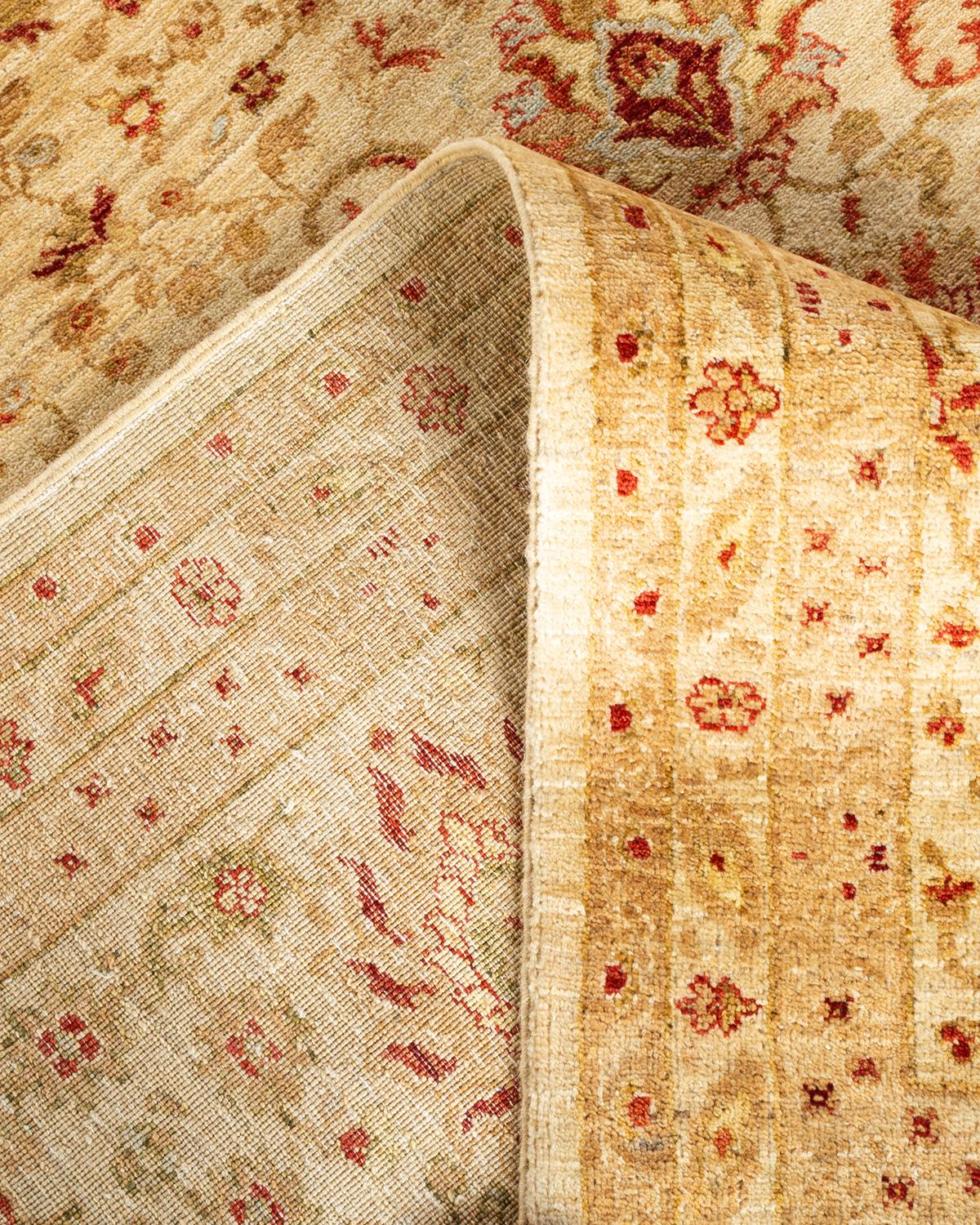 Wool One-of-a-kind Hand Knotted Floral Eclectic Ivory Area Rug For Sale