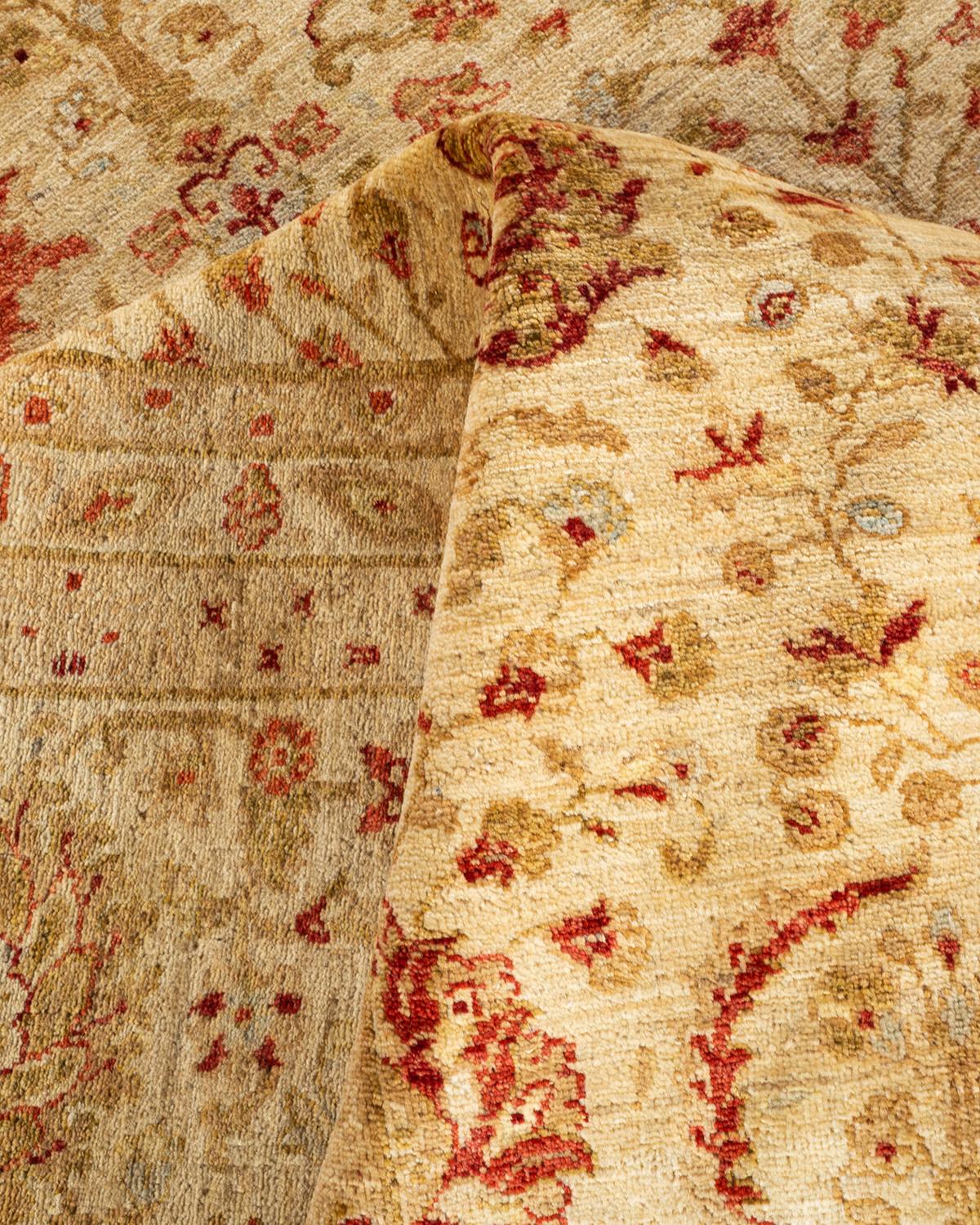 One-of-a-kind Hand Knotted Floral Eclectic Ivory Area Rug For Sale 1