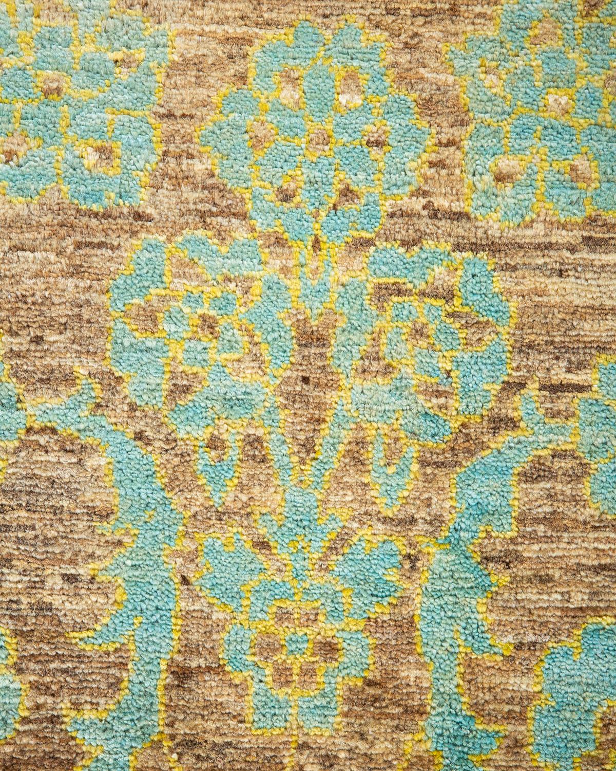 Pakistani One-Of-A-Kind Hand Knotted Floral Eclectic Ivory Area Rug 9' 10