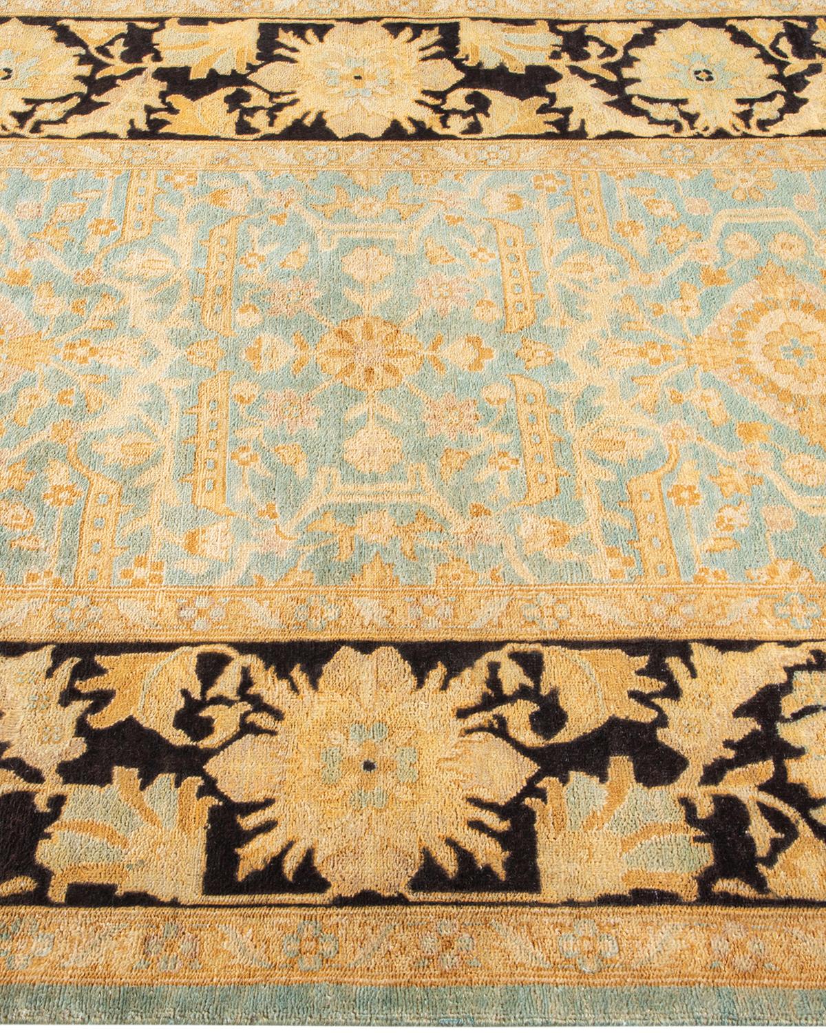 Pakistani One-Of-A-Kind Hand Knotted Floral Eclectic Light Blue Area Rug 4' 1