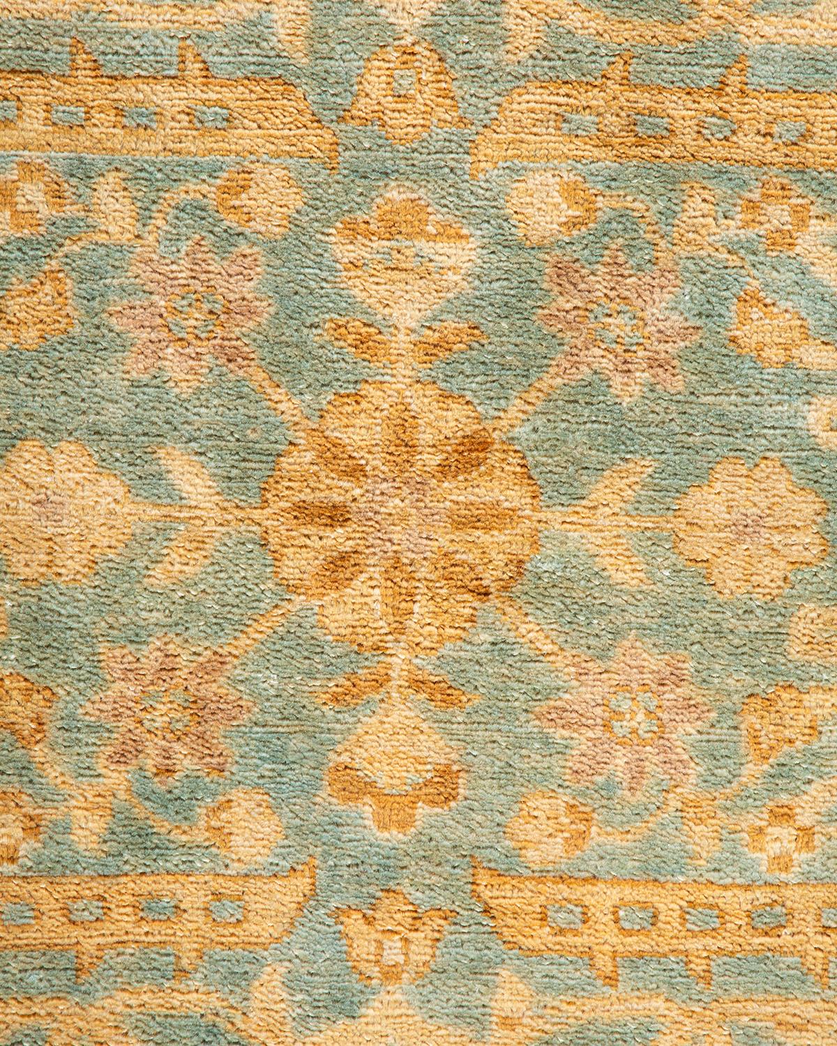 One-Of-A-Kind Hand Knotted Floral Eclectic Light Blue Area Rug 4' 1
