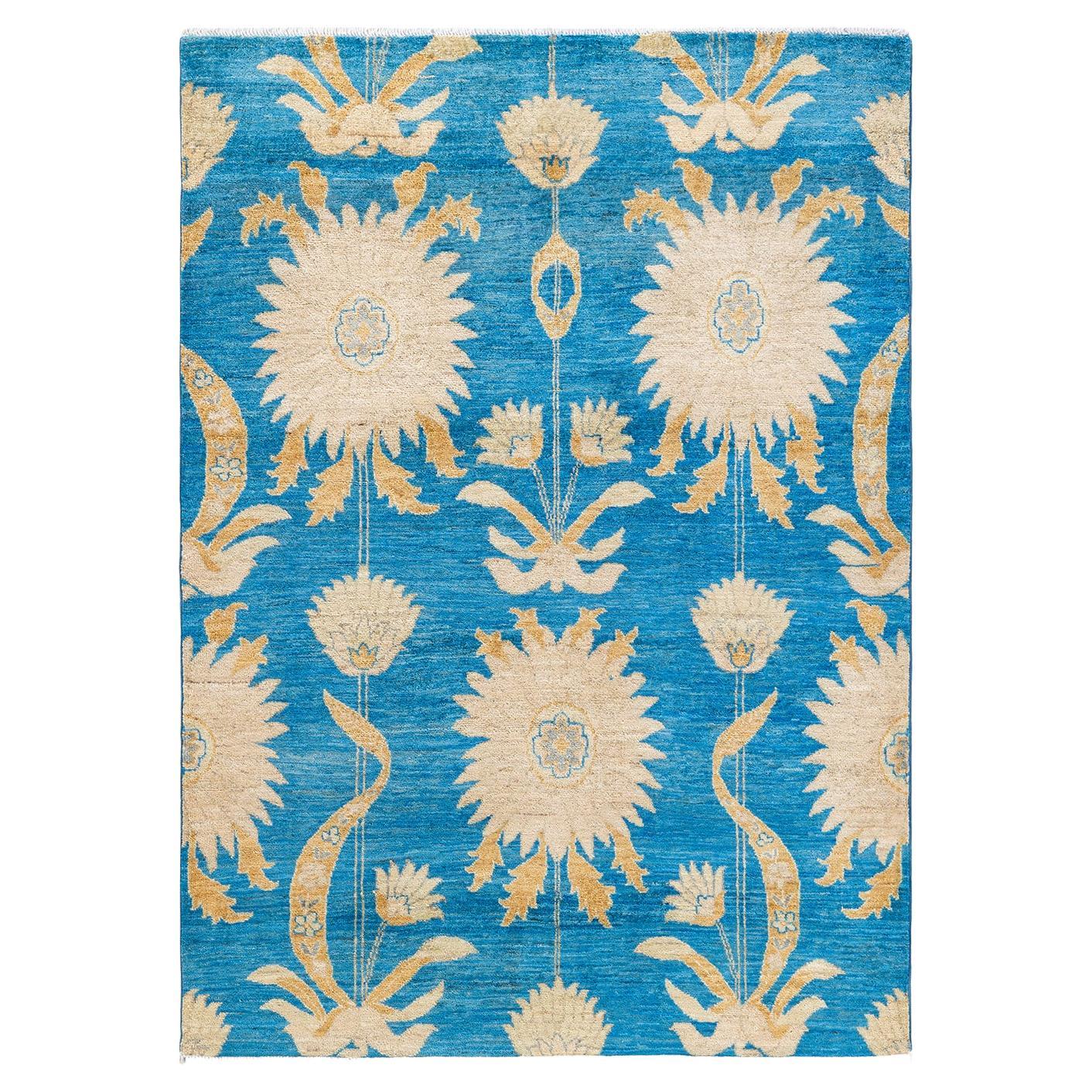 One-of-a-kind Hand Knotted Floral Eclectic Light Blue Area Rug