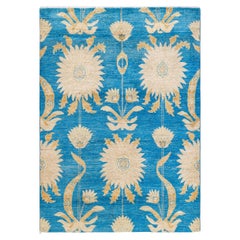 One-of-a-kind Hand Knotted Floral Eclectic Light Blue Area Rug