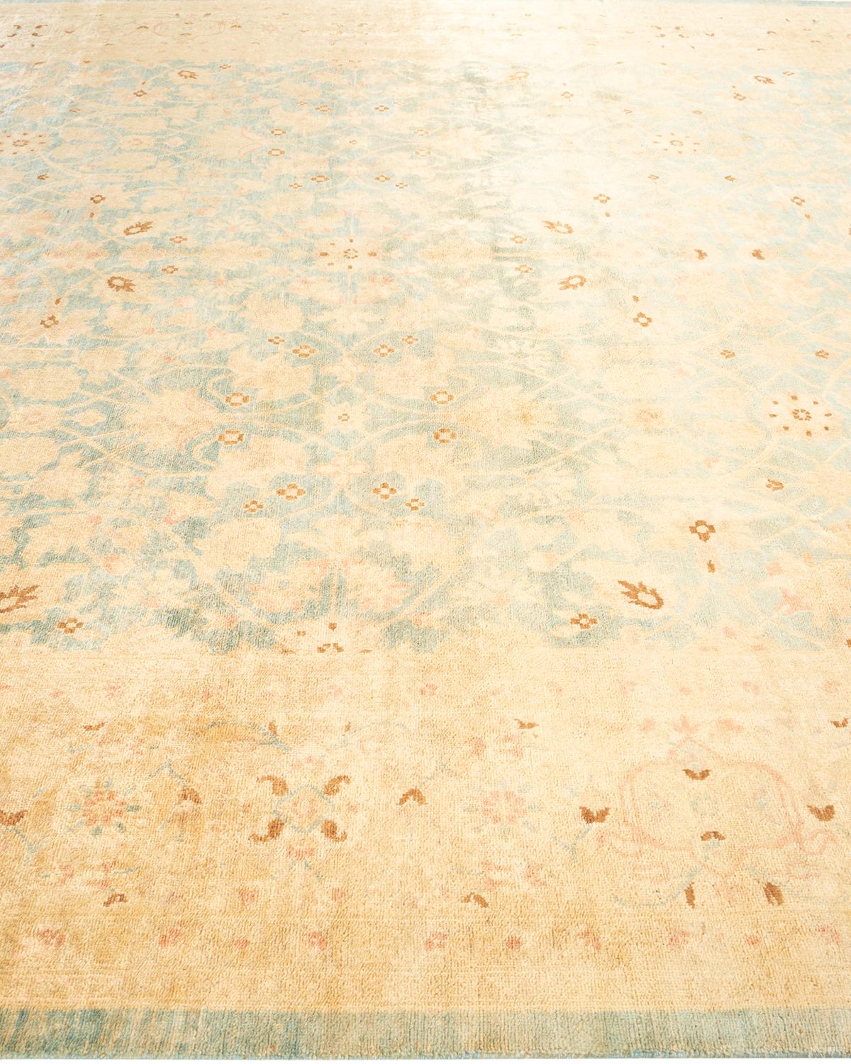 One-Of-A-Kind Hand Knotted Floral Eclectic Light Blue Area Rug In New Condition For Sale In Norwalk, CT