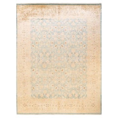 One-Of-A-Kind Hand Knotted Floral Eclectic Light Blue Area Rug