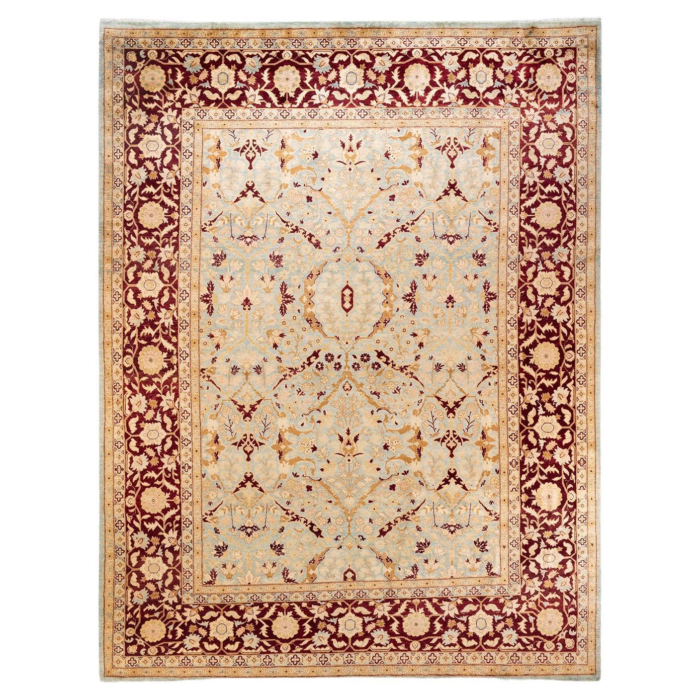 One-of-a-kind Hand Knotted Floral Eclectic Light Blue Area Rug For Sale