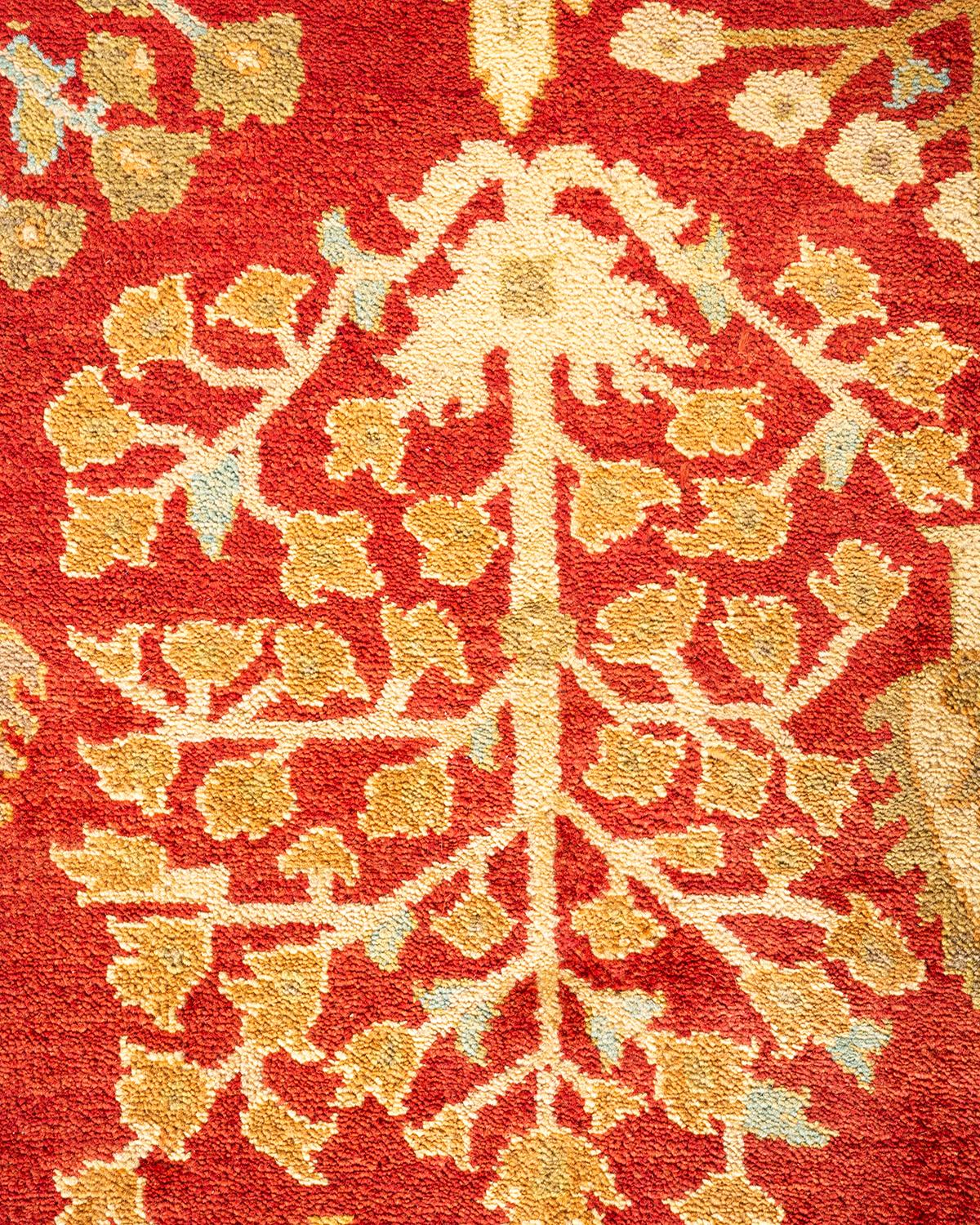 Pakistani One-of-a-kind Hand Knotted Floral Eclectic Orange Area Rug For Sale