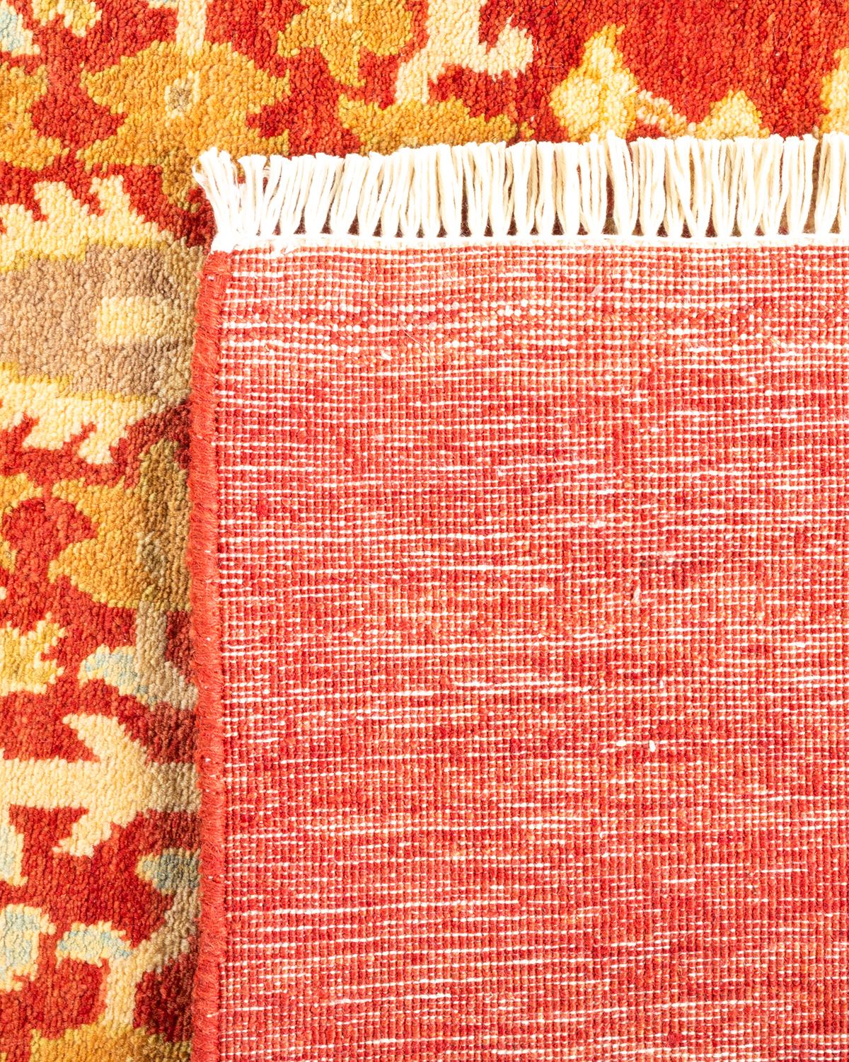 Contemporary One-of-a-kind Hand Knotted Floral Eclectic Orange Area Rug For Sale