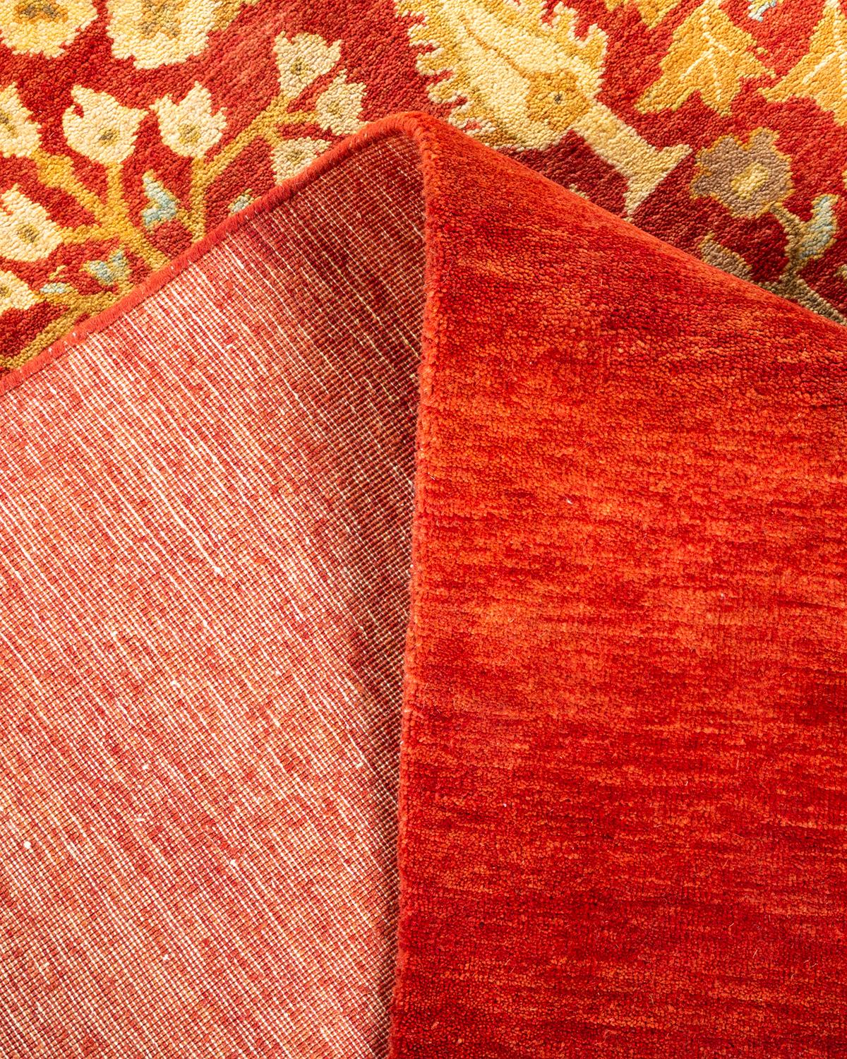 Wool One-of-a-kind Hand Knotted Floral Eclectic Orange Area Rug For Sale