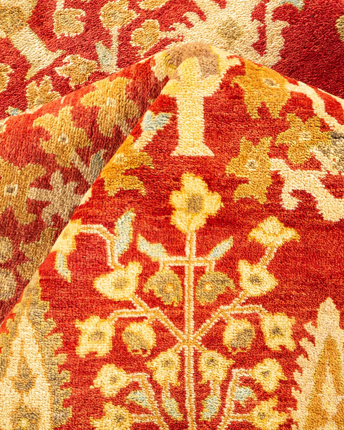 One-of-a-kind Hand Knotted Floral Eclectic Orange Area Rug For Sale 1
