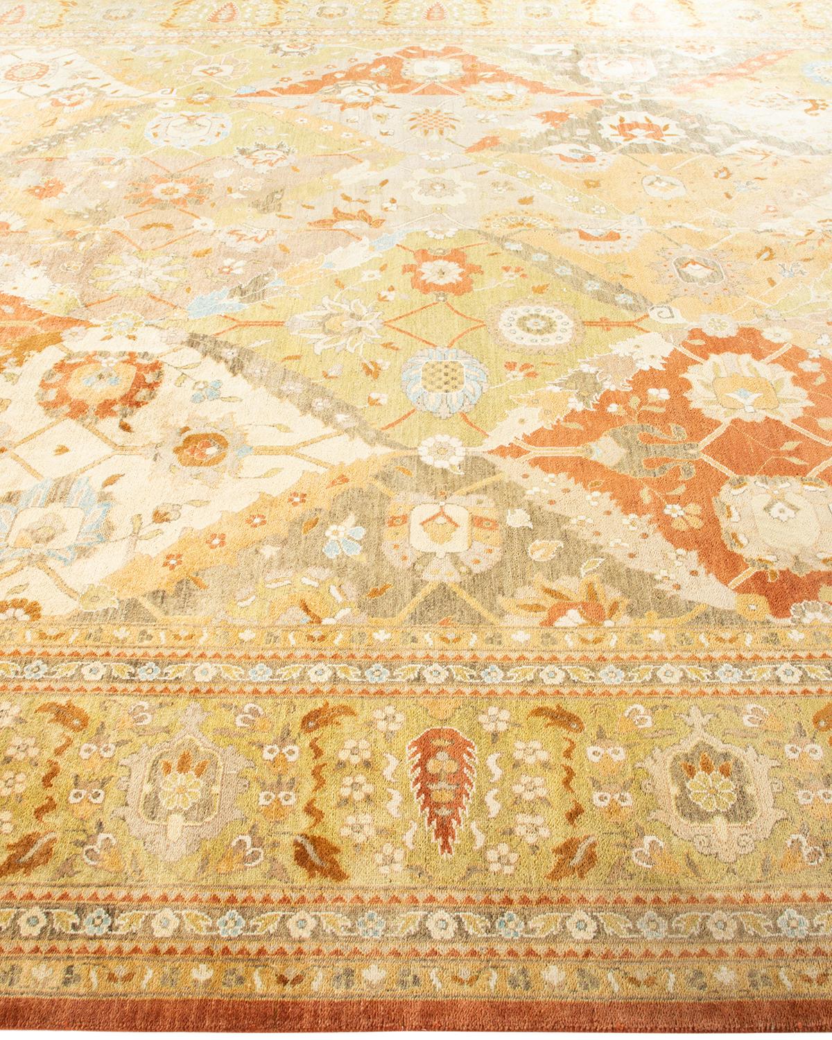 One-of-a-kind Hand Knotted Floral Eclectic Orange Area Rug In New Condition For Sale In Norwalk, CT