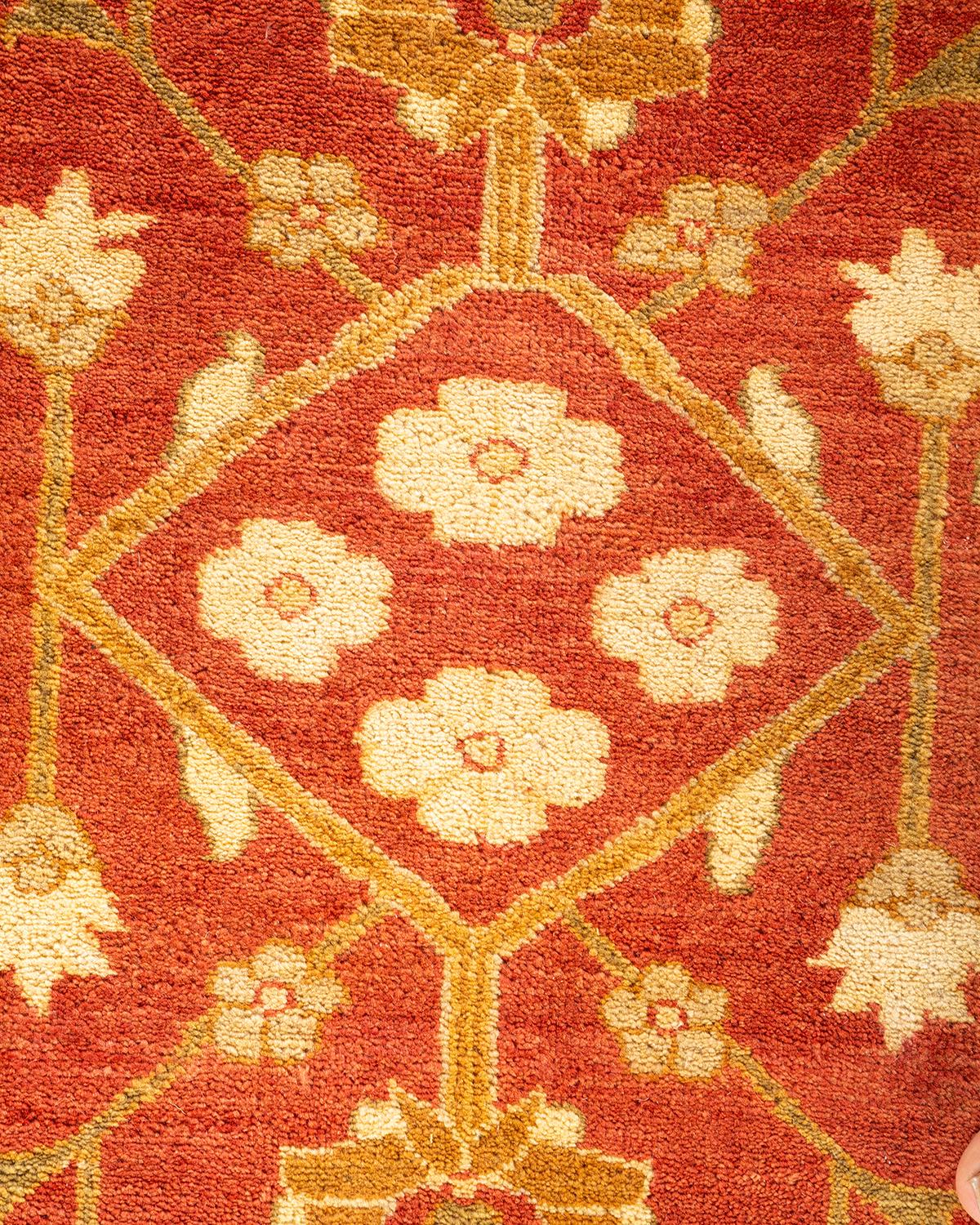 Pakistani One-Of-A-Kind Hand Knotted Floral Eclectic Orange Area Rug 11' 10