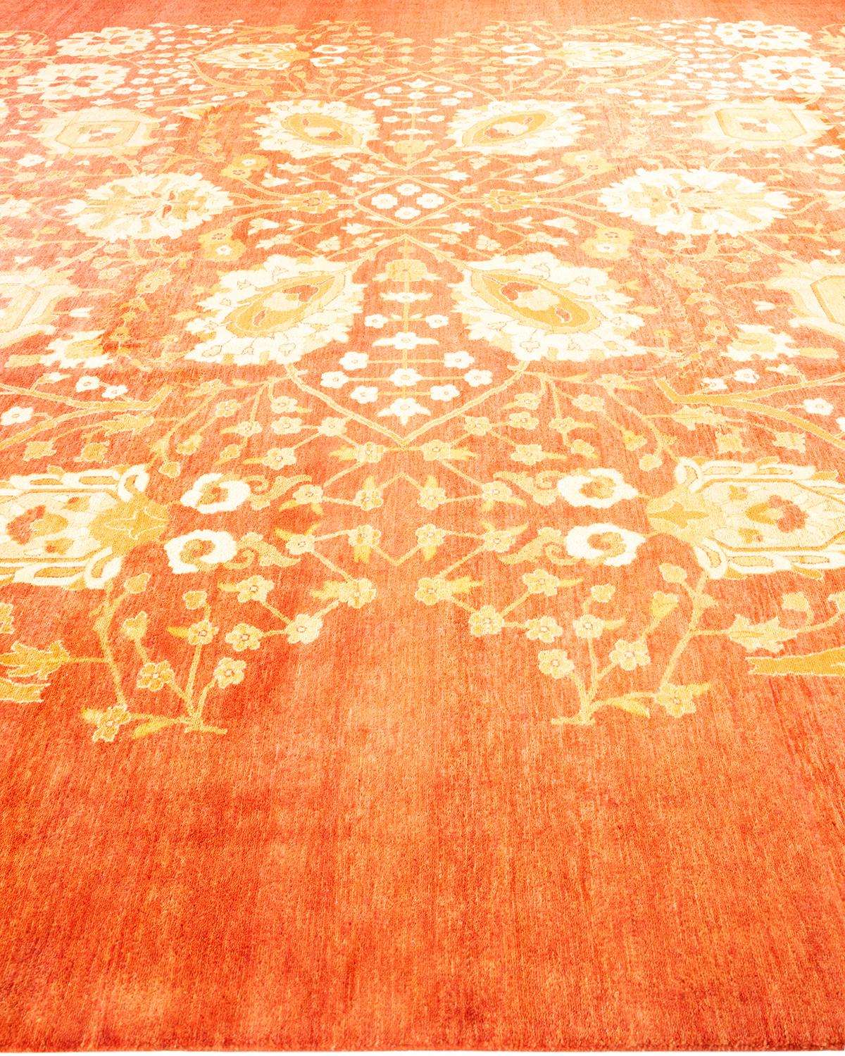 One-Of-A-Kind Hand Knotted Floral Eclectic Orange Area Rug 11' 10