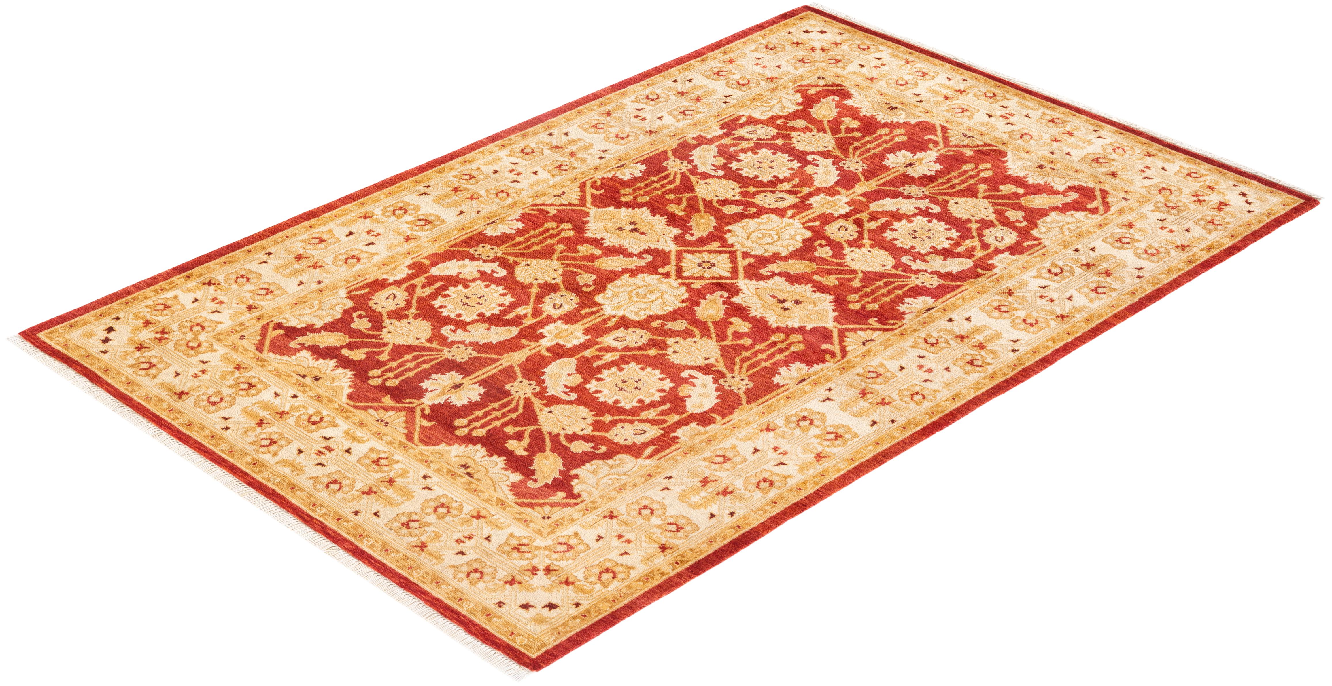 Handgeknüpfter, eklektischer orangefarbener Teppich mit Blumenmuster, Unikat, Unikat im Angebot 2