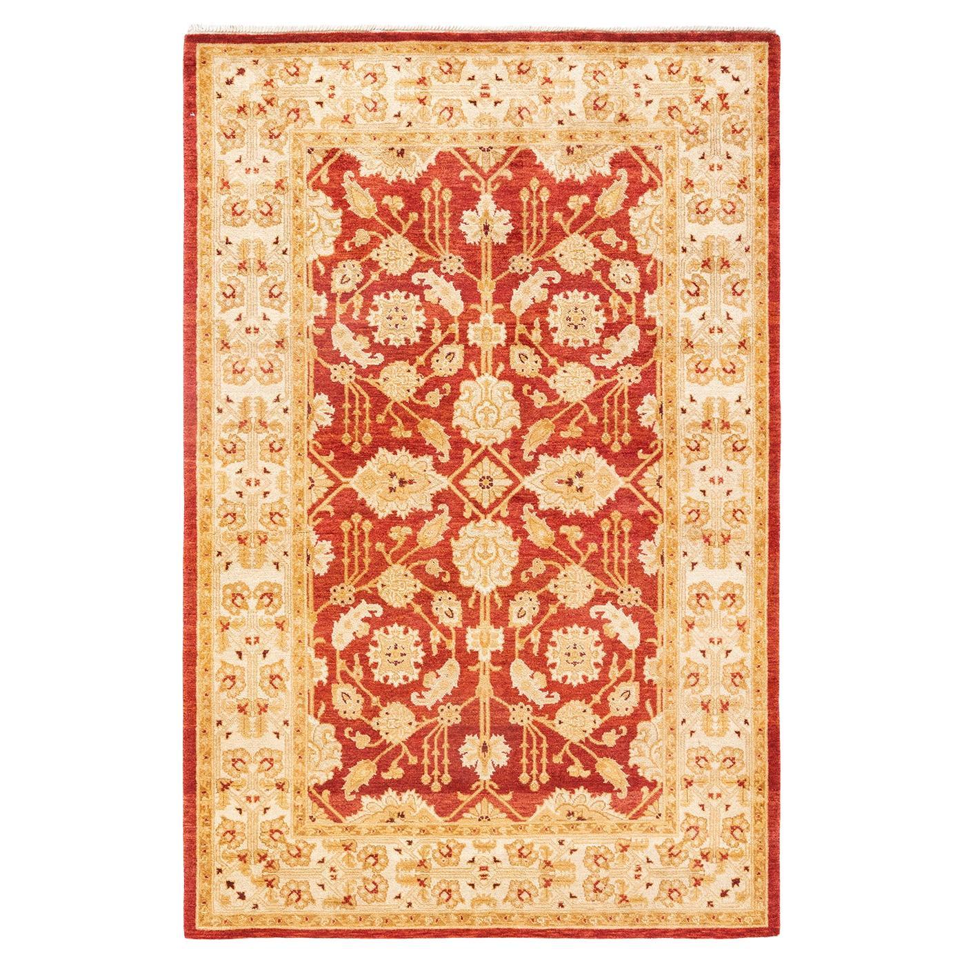 One-of-a-Kind Hand Knotted Floral Eclectic Orange Area Rug