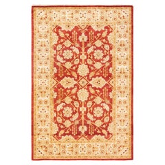 Handgeknüpfter, eklektischer orangefarbener Teppich mit Blumenmuster, Unikat, Unikat