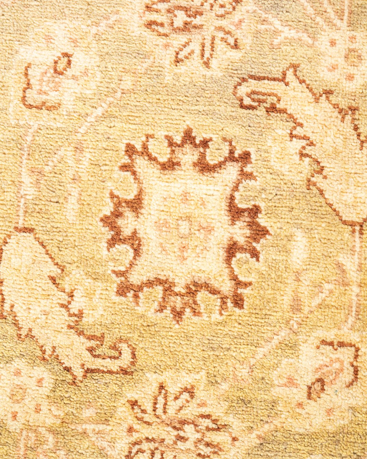 Pakistani One-of-a-kind Hand Knotted Floral Eclectic Orange Area Rug For Sale