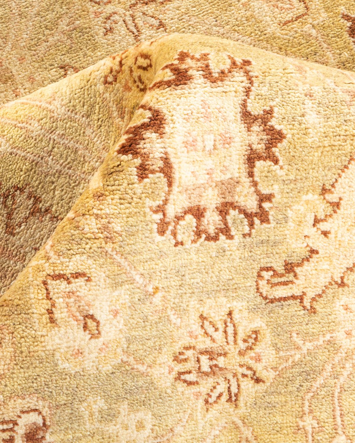 One-of-a-kind Hand Knotted Floral Eclectic Orange Area Rug For Sale 1