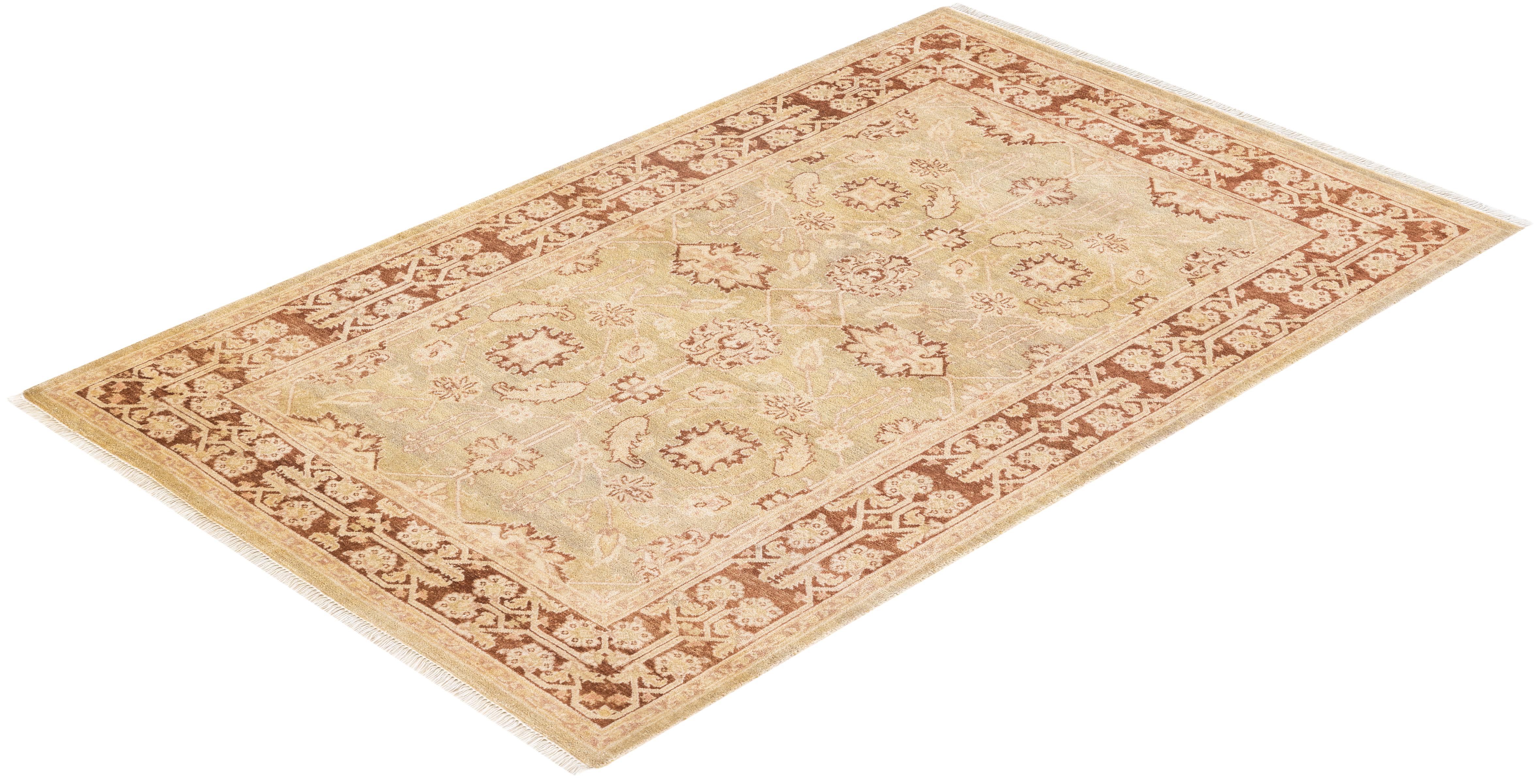 One-of-a-kind Hand Knotted Floral Eclectic Orange Area Rug For Sale 2