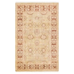 Tapis de sol éclectique floral orange, noué à la main, unique en son genre
