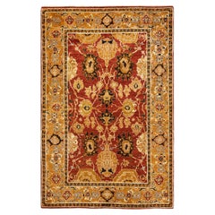 One-Of-A-Kind Hand Knotted Floral Eclectic Orange Area Rug