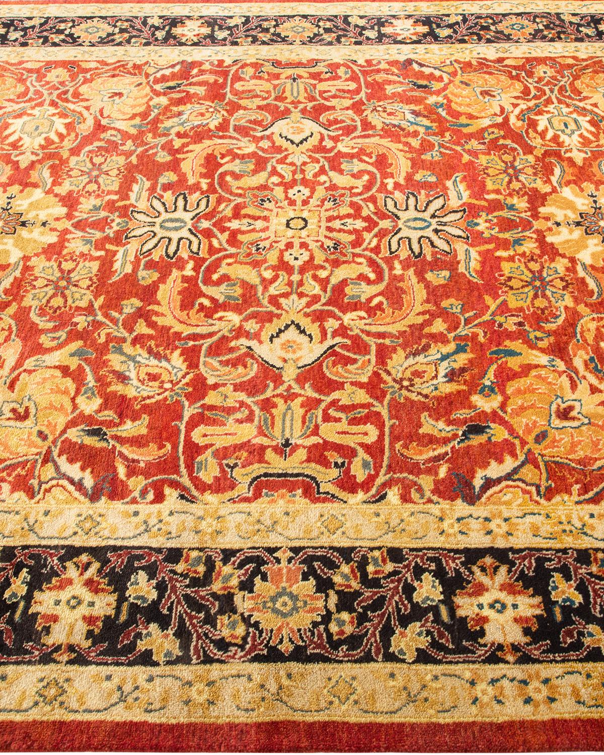 One-Of-A-Kind Hand Knotted Floral Eclectic Orange Area Rug In New Condition For Sale In Norwalk, CT