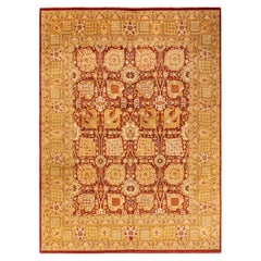 Handgeknüpfter, eklektischer orangefarbener Teppich mit Blumenmuster, Unikat