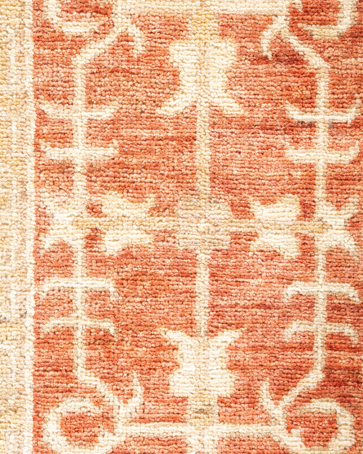 Handgeknüpfter floraler eklektischer Teppich in Orange als Einzelstück (Pakistanisch) im Angebot