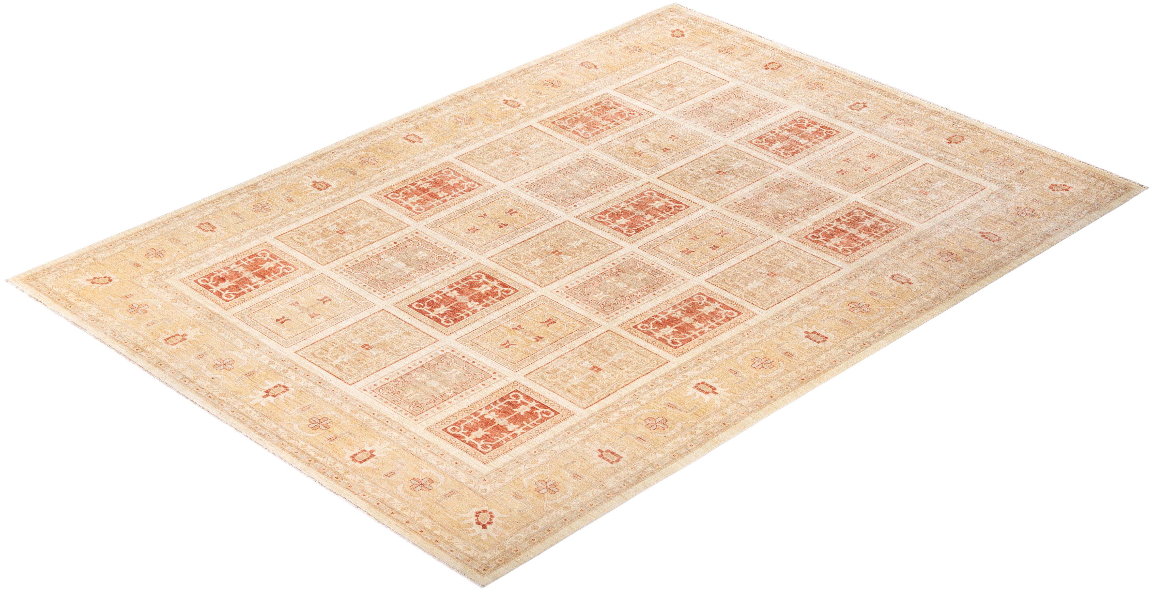 Handgeknüpfter floraler eklektischer Teppich in Orange als Einzelstück im Angebot 2