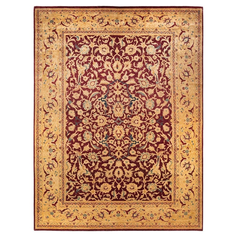 Eclectic Rug Red One-of-a-Kind Hand Knotted Floral Eclectic Red Area Rug For Sale at 1stDibs