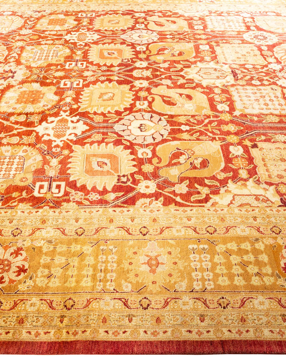 Tapis rouge éclectique noué à la main, unique en son genre, à motifs floraux Neuf - En vente à Norwalk, CT