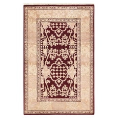 One-Of-A-Kind Hand Knotted Floral Eclectic Red Area Rug