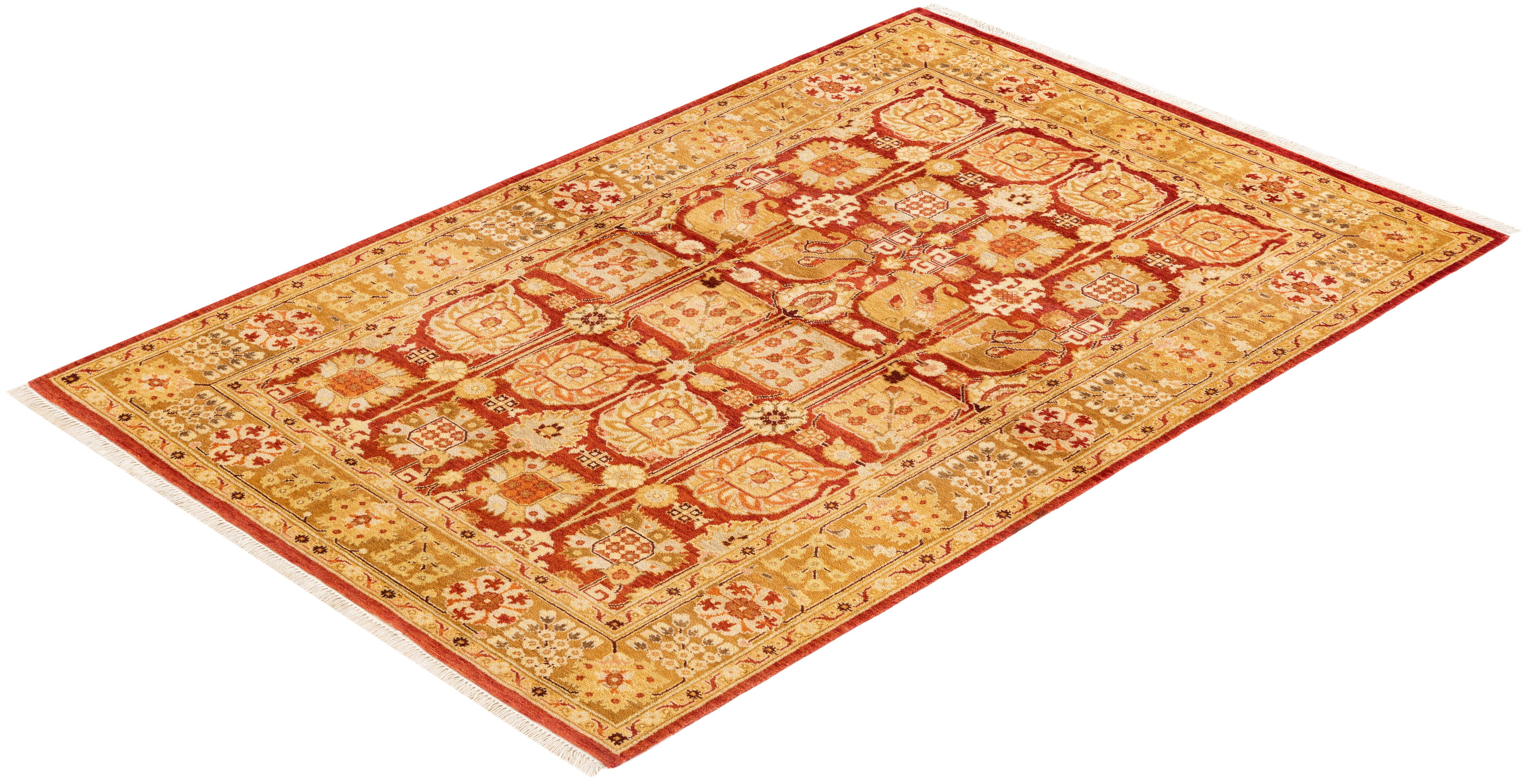 Handgeknüpfter, eklektischer roter Teppich mit Blumenmuster, Unikat im Angebot 2