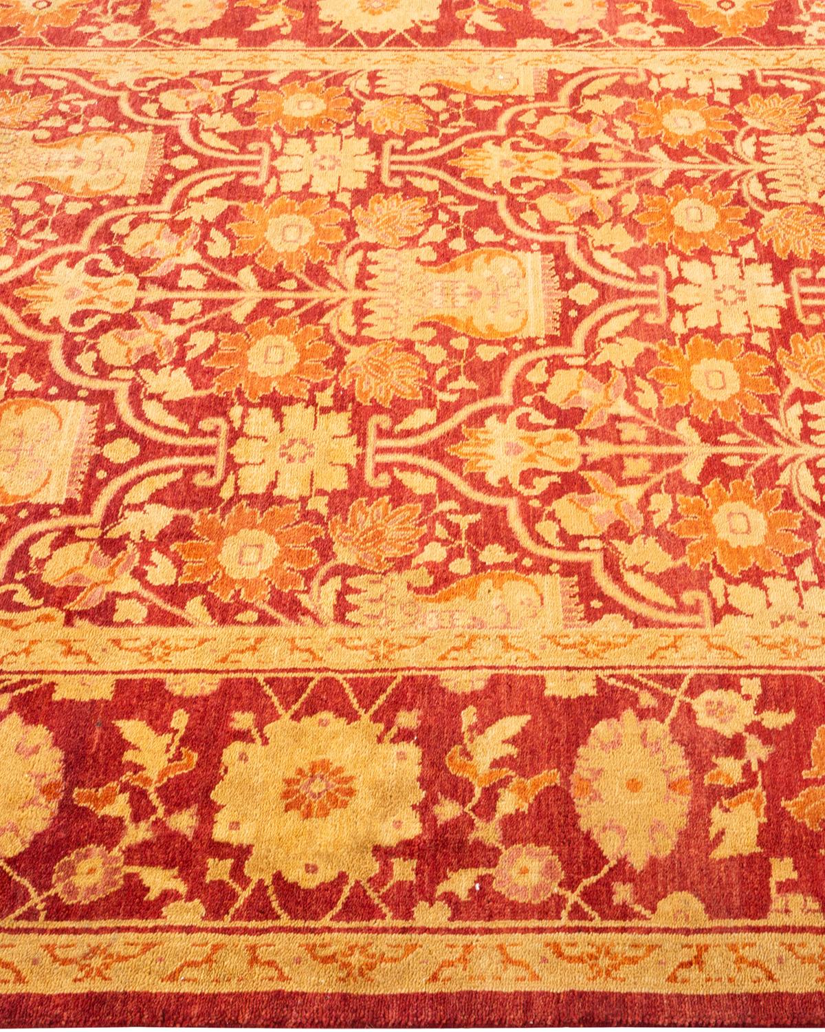 Tapis rouge éclectique noué à la main à motifs floraux, unique en son genre Neuf - En vente à Norwalk, CT