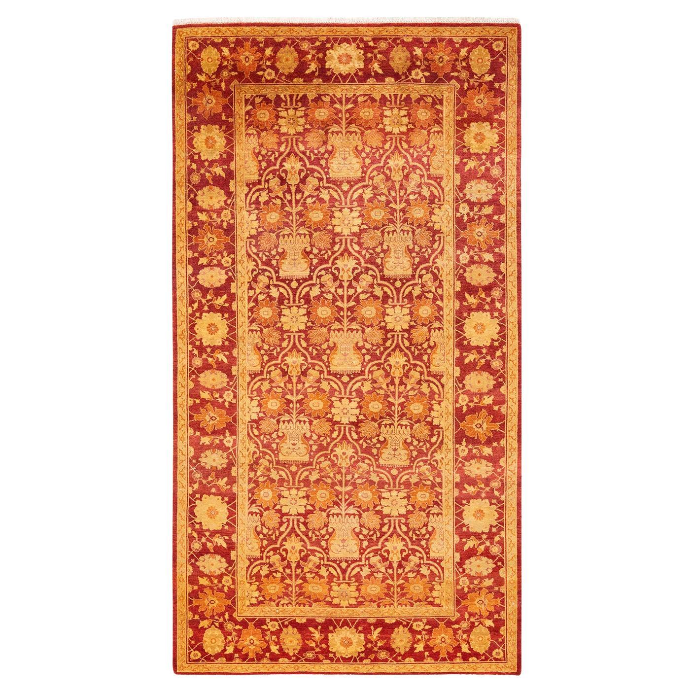 One-of-a-Kind Hand Knotted Floral Eclectic Red Area Rug